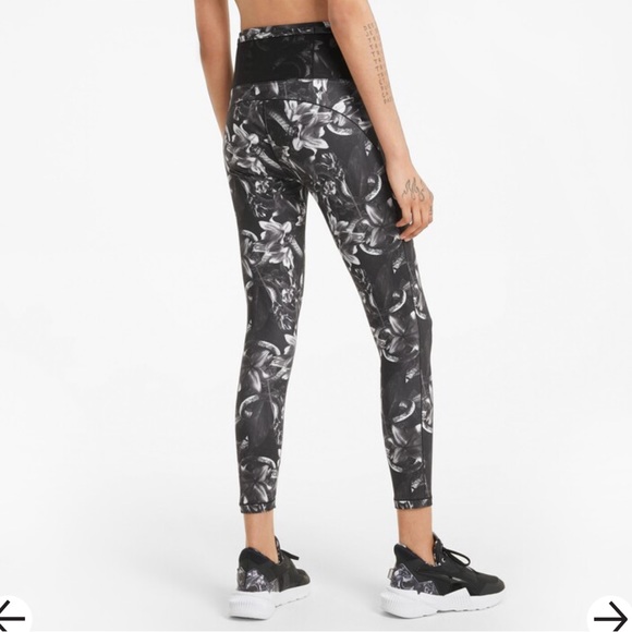 NWT PUMA Floral Untamed 7/8 Training Leggings Grey white print tropical floral - Picture 7 of 9